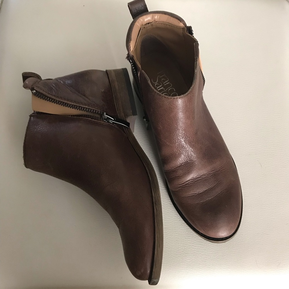 Franco Sarto Keegan  brown dual zipper booties